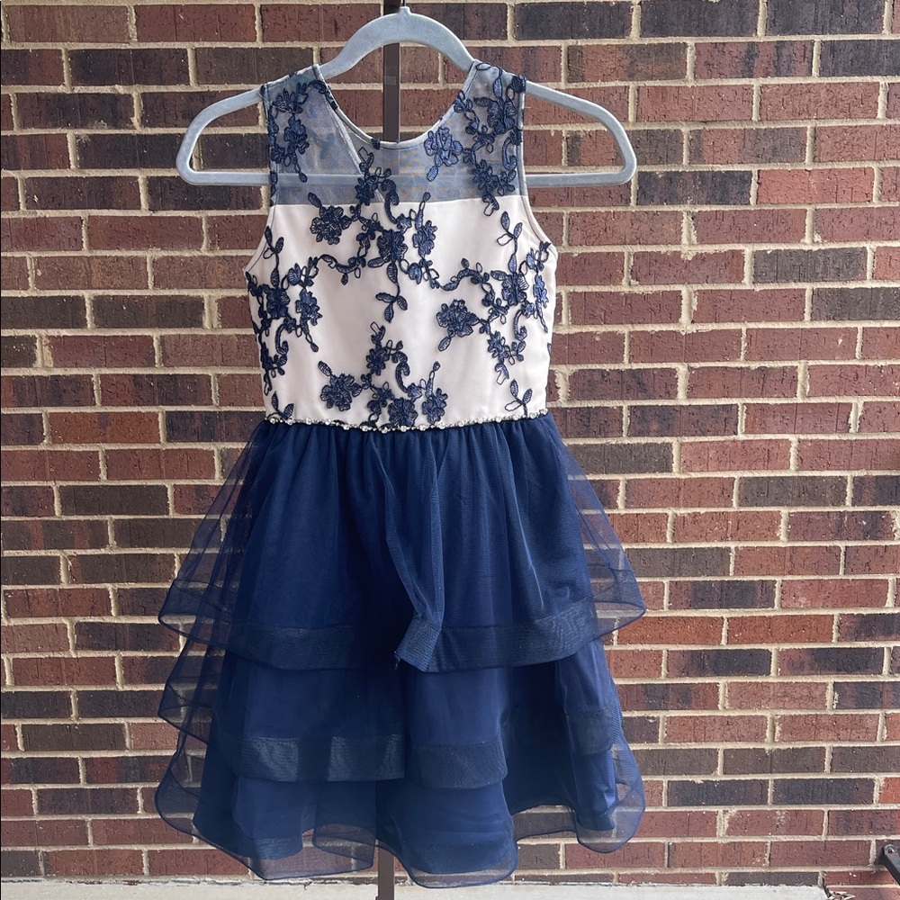 Rare Editions Navy and White Floral Kids Dress